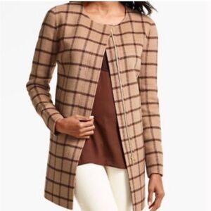 Talbots Double Faced Wool Blend Camel Windowpane Plaid Jacket